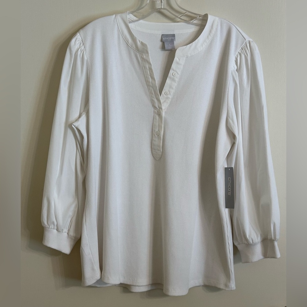 Chico's Button Front Puff 3/4 Sleeve Top